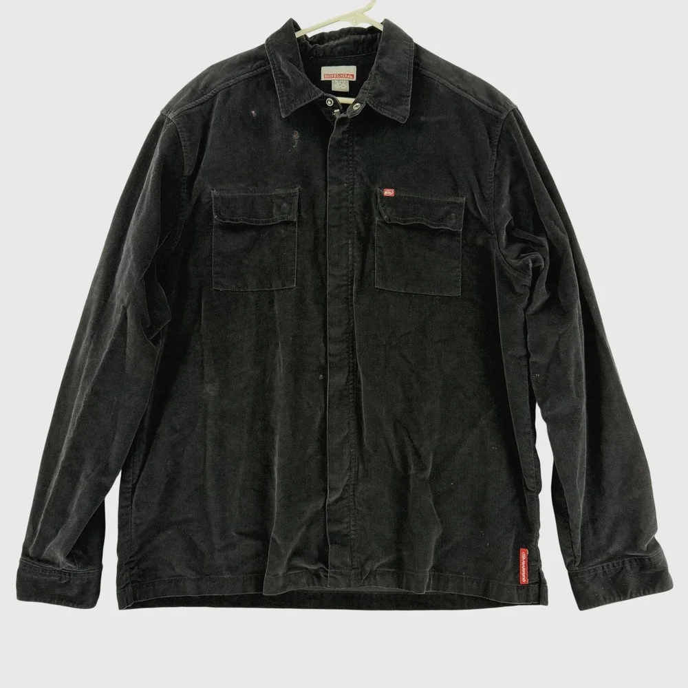 Vintage Quiksilver Jacket Mens XL Black Corduroy Military Shirt Jacket Y2K‎ Gorp